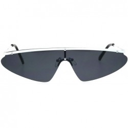 Shield Funky Disco Flat Top Robotic Metal Half Rim Shield Triangle Sunglasses - White Black - CN18QMQQNU0 $17.83