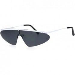 Shield Funky Disco Flat Top Robotic Metal Half Rim Shield Triangle Sunglasses - White Black - CN18QMQQNU0 $12.21