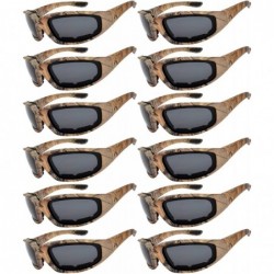 Sport Set of 12 Pairs Motorcycle CAMO Padded Foam Sport Glasses Colored Lens - Camo3_smoke_12_pairs - C41855EC6UA $79.36