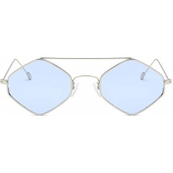 Square Women Retro Vintage Shades Polygon Frame Sunglasses Flat Mirrored Lens Square Eyewear UV400 - Blue - CL18U8ZKR9R $21.12