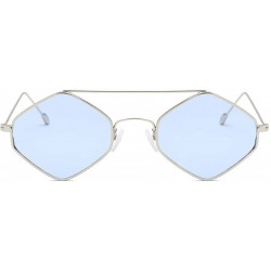 Square Women Retro Vintage Shades Polygon Frame Sunglasses Flat Mirrored Lens Square Eyewear UV400 - Blue - CL18U8ZKR9R $10.56