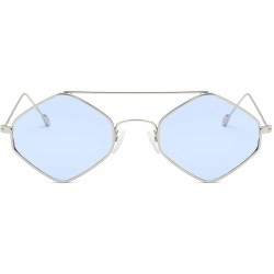 Square Women Retro Vintage Shades Polygon Frame Sunglasses Flat Mirrored Lens Square Eyewear UV400 - Blue - CL18U8ZKR9R $10.56