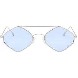 Square Women Retro Vintage Shades Polygon Frame Sunglasses Flat Mirrored Lens Square Eyewear UV400 - Blue - CL18U8ZKR9R $10.56