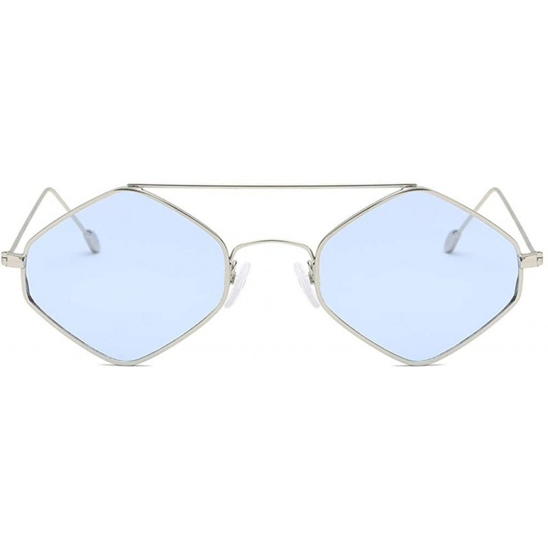 Square Women Retro Vintage Shades Polygon Frame Sunglasses Flat Mirrored Lens Square Eyewear UV400 - Blue - CL18U8ZKR9R $10.56