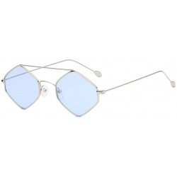 Square Women Retro Vintage Shades Polygon Frame Sunglasses Flat Mirrored Lens Square Eyewear UV400 - Blue - CL18U8ZKR9R $10.56