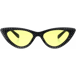 Cat Eye Womens Skinny Cateye Sunglasses Silver Dotted Bling Fashion UV 400 - Black (Yellow) - CJ18GTRWYYI $18.66