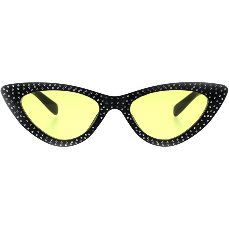 Cat Eye Womens Skinny Cateye Sunglasses Silver Dotted Bling Fashion UV 400 - Black (Yellow) - CJ18GTRWYYI $8.84