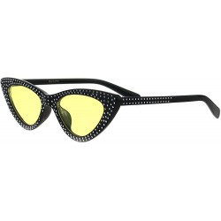 Cat Eye Womens Skinny Cateye Sunglasses Silver Dotted Bling Fashion UV 400 - Black (Yellow) - CJ18GTRWYYI $8.84