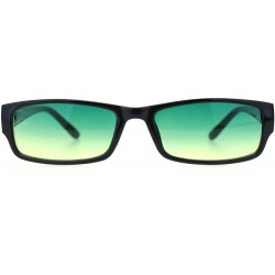 Rectangular Hippie Oceanic Gradient Lens Narrow Rectangular Plastic Dad Sunglasses - Black Green Yellow - CN18Q0W7KCW $11.50