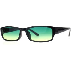 Rectangular Hippie Oceanic Gradient Lens Narrow Rectangular Plastic Dad Sunglasses - Black Green Yellow - CN18Q0W7KCW $11.50