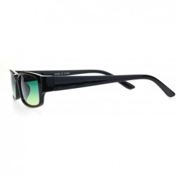 Rectangular Hippie Oceanic Gradient Lens Narrow Rectangular Plastic Dad Sunglasses - Black Green Yellow - CN18Q0W7KCW $11.50