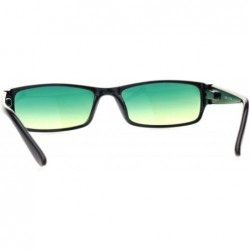 Rectangular Hippie Oceanic Gradient Lens Narrow Rectangular Plastic Dad Sunglasses - Black Green Yellow - CN18Q0W7KCW $11.50