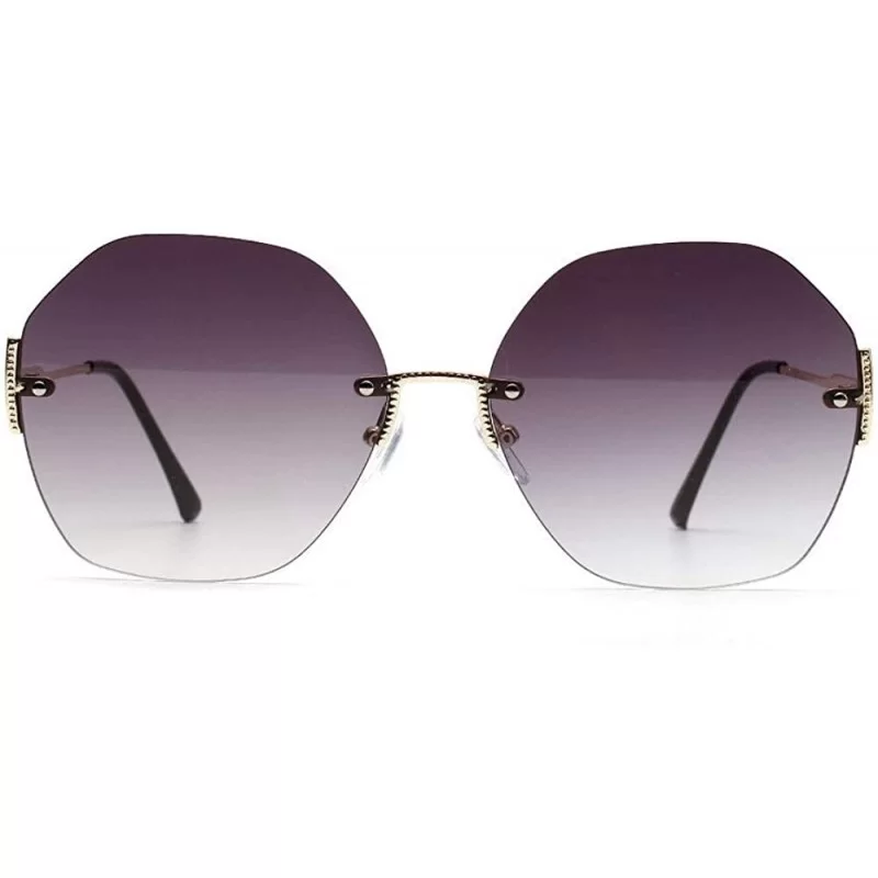 Round Fashion Frameless Polygonal Round Sunglasses Women Retro Glasses Female Diamond Cutting Edges Sunglasses - Grey - CI192...