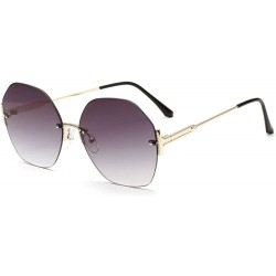 Round Fashion Frameless Polygonal Round Sunglasses Women Retro Glasses Female Diamond Cutting Edges Sunglasses - Grey - CI192...