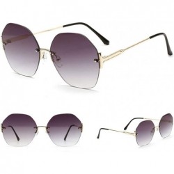 Round Fashion Frameless Polygonal Round Sunglasses Women Retro Glasses Female Diamond Cutting Edges Sunglasses - Grey - CI192...