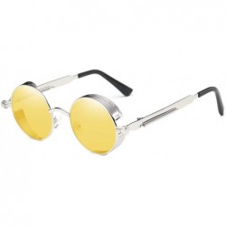 Oval Vintage Steampunk Retro Metal Round Circle Frame Sunglasses - C17 yellow Tinted Lens/Silver Frame - CB1847ZRI2X $26.62