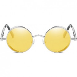 Oval Vintage Steampunk Retro Metal Round Circle Frame Sunglasses - C17 yellow Tinted Lens/Silver Frame - CB1847ZRI2X $17.27