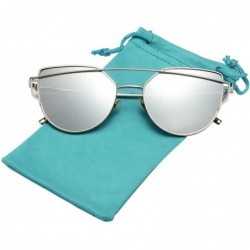 Cat Eye Street Fashion Cat Eye Mirrored Metal Sunglasses for Women 7805 - Silver - C818Q7Q9IRZ $23.33