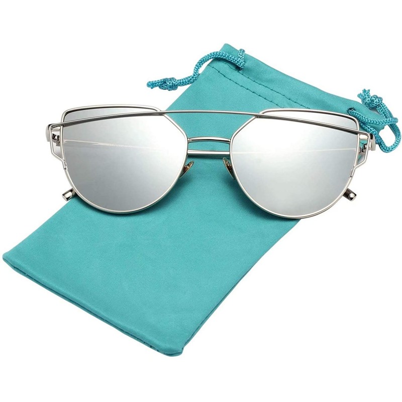 Cat Eye Street Fashion Cat Eye Mirrored Metal Sunglasses for Women 7805 - Silver - C818Q7Q9IRZ $13.03