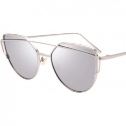 Cat Eye Street Fashion Cat Eye Mirrored Metal Sunglasses for Women 7805 - Silver - C818Q7Q9IRZ $13.03