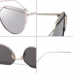 Cat Eye Street Fashion Cat Eye Mirrored Metal Sunglasses for Women 7805 - Silver - C818Q7Q9IRZ $13.03