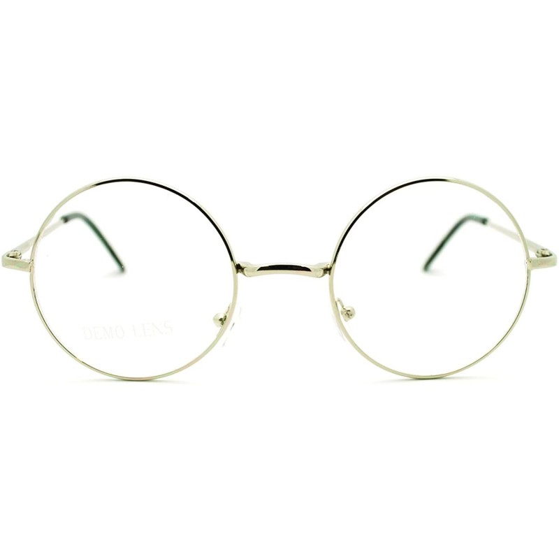 Round 70s Hippie Musician Circle Lens Iconic Groovy Wire Rim Fashion Glasses - Silver - C511I5R8QZN $10.89