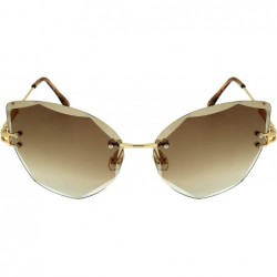 Cat Eye Fashion Rimless Diamond Cutting Lens Cateye Women Sunglasses 5531-AP - Gold Frame/Brown Gradient Lens - CY18GXQ0KHR $...