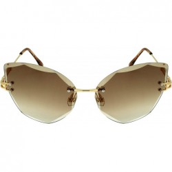 Cat Eye Fashion Rimless Diamond Cutting Lens Cateye Women Sunglasses 5531-AP - Gold Frame/Brown Gradient Lens - CY18GXQ0KHR $...