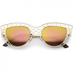 Cat Eye Unique Laser Cut Out Color Mirrored Lens Cat Eye Sunglasses 48mm - Matte Gold / Pink Mirror - CV188K9WDR6 $24.07