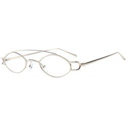 Oval Vintage Womens Mens Metal Oval Sunglasses Glasses Shades Eyewear - Silver Frame Flat Light - CZ18TCEGA7E $12.26