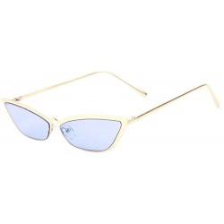 Cat Eye Wide Thin Flat Metal Frame Cat Eye Sunglasses - Blue - C81983IWIYY $15.75