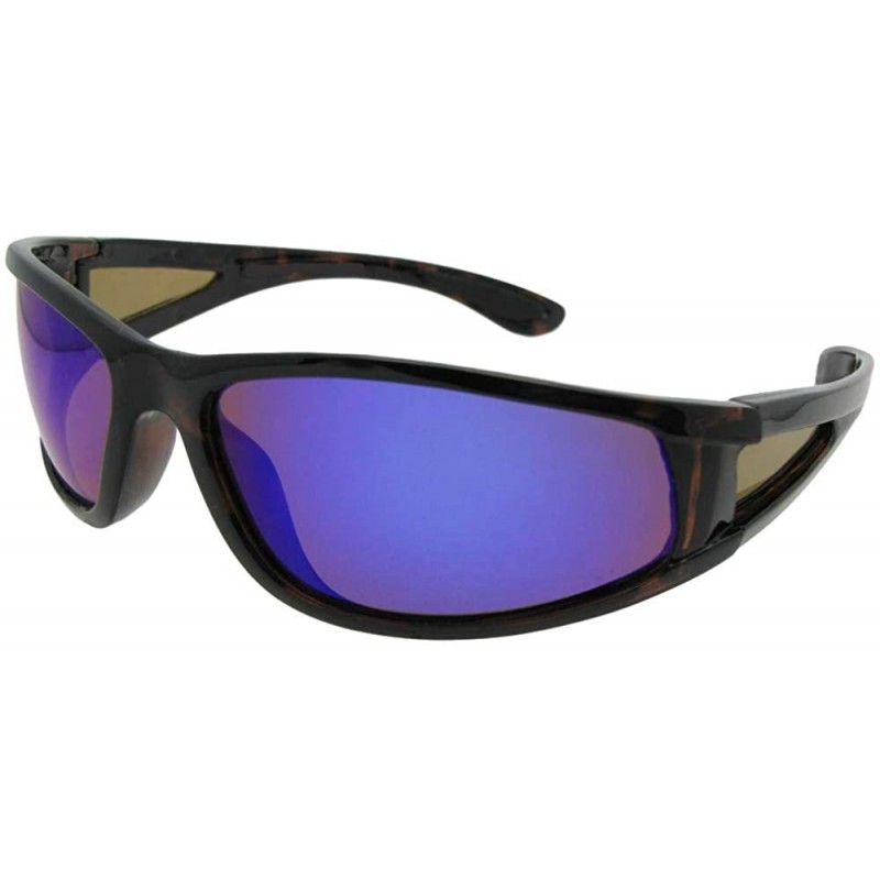 Wrap Color Mirror Wrap Around Polarized Sunglasses PSR28 - Tortoise Frame Blue Mirror Brown Lenses - CQ18KAKAN0C $16.68