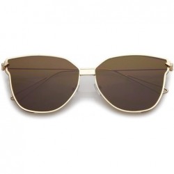 Cat Eye Oversize Slim Wire Arms Colored Mirror Flat Lens Cat Eye Sunglasses 59mm - Gold / Brown - CD1822EELYL $21.65