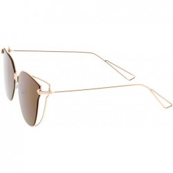 Cat Eye Oversize Slim Wire Arms Colored Mirror Flat Lens Cat Eye Sunglasses 59mm - Gold / Brown - CD1822EELYL $14.04