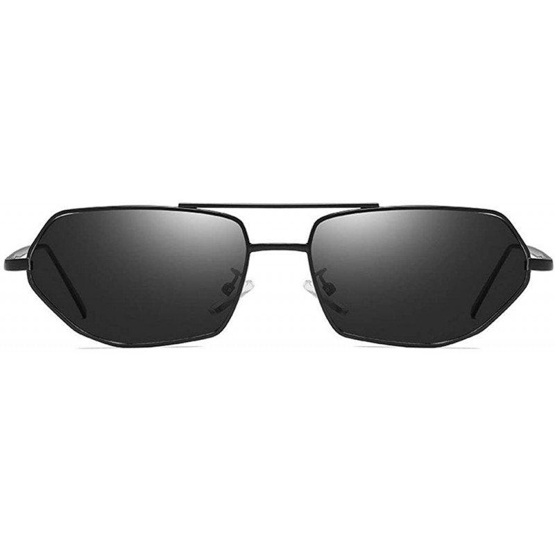 Rectangular 2019 Small Chic Rectangular Metal Frame Sunglasses Women Men Fashion Vintage Design UV400 NX - Black - CV18T02YH4...