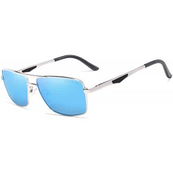 Aviator Genuine quality square sunglasses men fashion polarized and UV400 Ultra light Al-Mg - Silver/Blue - CK18I6QX0YZ $45.16