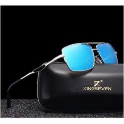 Aviator Genuine quality square sunglasses men fashion polarized and UV400 Ultra light Al-Mg - Silver/Blue - CK18I6QX0YZ $17.60