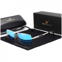 Aviator Genuine quality square sunglasses men fashion polarized and UV400 Ultra light Al-Mg - Silver/Blue - CK18I6QX0YZ $17.60