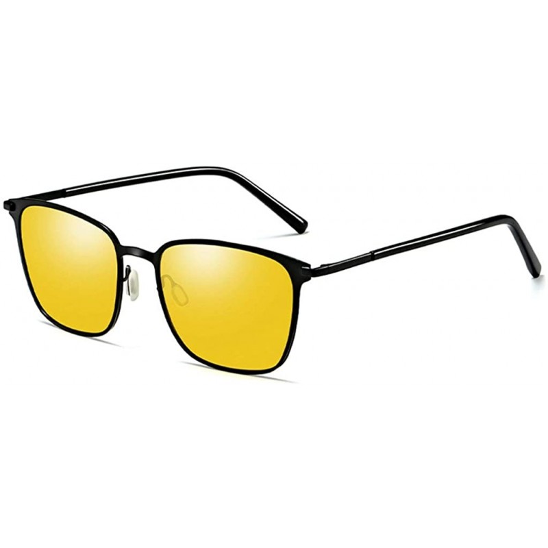 Square Retro Classic Square Polarized Sunglasses Driver Metal Frame sun glasses for Men - Black / Yellow - CB197DC4WOR $16.46