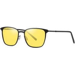 Square Retro Classic Square Polarized Sunglasses Driver Metal Frame sun glasses for Men - Black / Yellow - CB197DC4WOR $16.46