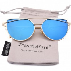 Cat Eye TrendyMate-Womens Street Fashion Metal Twin Beam Flat Mirror Lens Cat Eye Sunglasses - Gold / Blue - CL17YQUS603 $12.57