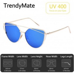 Cat Eye TrendyMate-Womens Street Fashion Metal Twin Beam Flat Mirror Lens Cat Eye Sunglasses - Gold / Blue - CL17YQUS603 $12.57