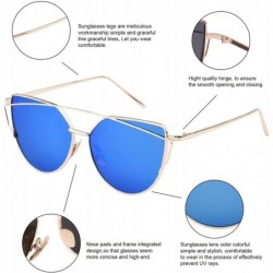 Cat Eye TrendyMate-Womens Street Fashion Metal Twin Beam Flat Mirror Lens Cat Eye Sunglasses - Gold / Blue - CL17YQUS603 $12.57