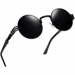 Round Steampunk Round Sunglasses for Men and Women John Lennon Glasses Circle Metal Eyewear - Black Frame/Black Lens - CQ18R7...