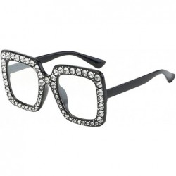 Square Oversized Square Sunglasses Unisex Crystal Rhinestone Thick Frame Sunglasses - Transparent - CD180A4YQEK $12.06