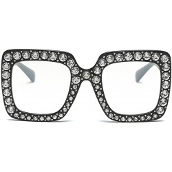 Square Oversized Square Sunglasses Unisex Crystal Rhinestone Thick Frame Sunglasses - Transparent - CD180A4YQEK $12.06