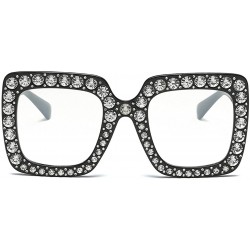 Square Oversized Square Sunglasses Unisex Crystal Rhinestone Thick Frame Sunglasses - Transparent - CD180A4YQEK $12.06