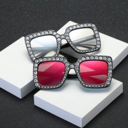 Square Oversized Square Sunglasses Unisex Crystal Rhinestone Thick Frame Sunglasses - Transparent - CD180A4YQEK $12.06