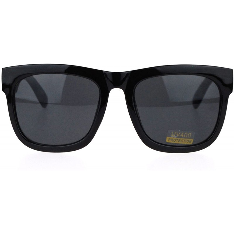 Square All Black Oversized Sunglasses Thick Frame Retro Classic Shades UV Protection - CF11CW0NV3L $7.64