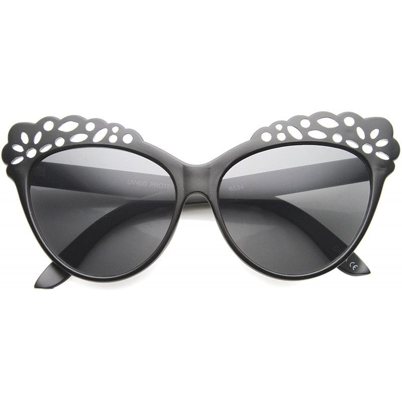 Cat Eye Women's Oversize Geometric Laser Cut Frame Cat Eye Sunglasses 58mm - Black / Smoke - C2126OMSLEB $11.84